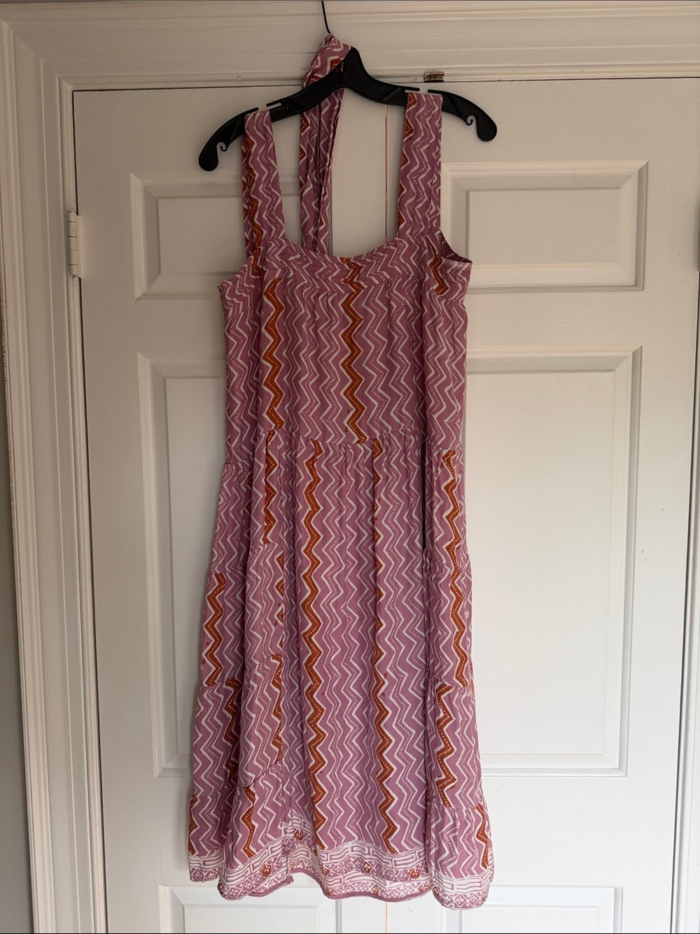 Natalie Martin Silk Geometric pattern Square neck Slip on Dress Sz M